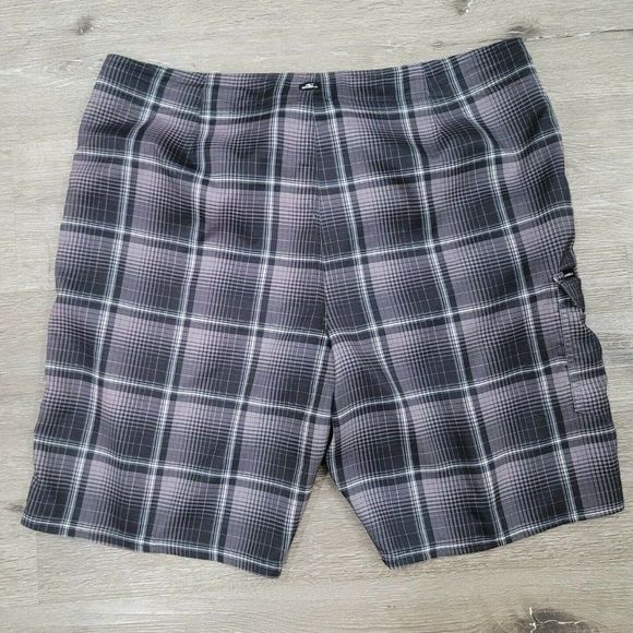 O'Neill Mens 40‎ Grey Black Plaid Boardshorts Surf Swim Wakeboarding Surfing - Picture 3 of 6
